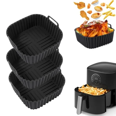 UK Air Fryer Silicone Basket Pot Bowl Baking Oven Reusable Tray Non-Stick Liners