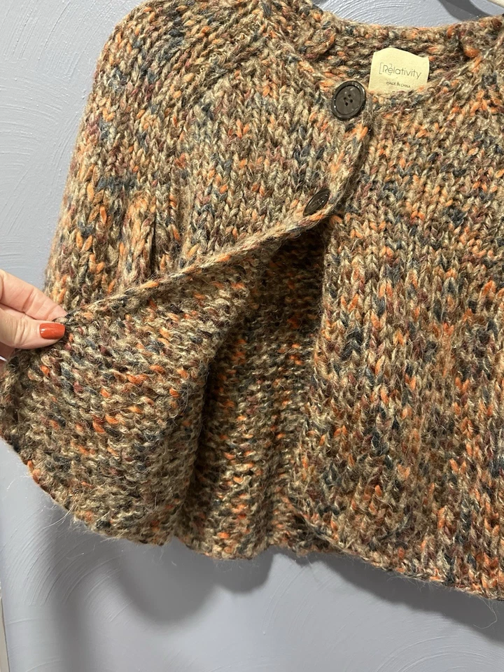 Suéter Mujer PM Naranja Mohair Lana Cárdigan Moteado Acrílico Recortado Foto 3 de 4