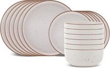 Set 6 Posate in Gres 18 Pezzi - Piatti, Ciotole Beige Moderni - Utile