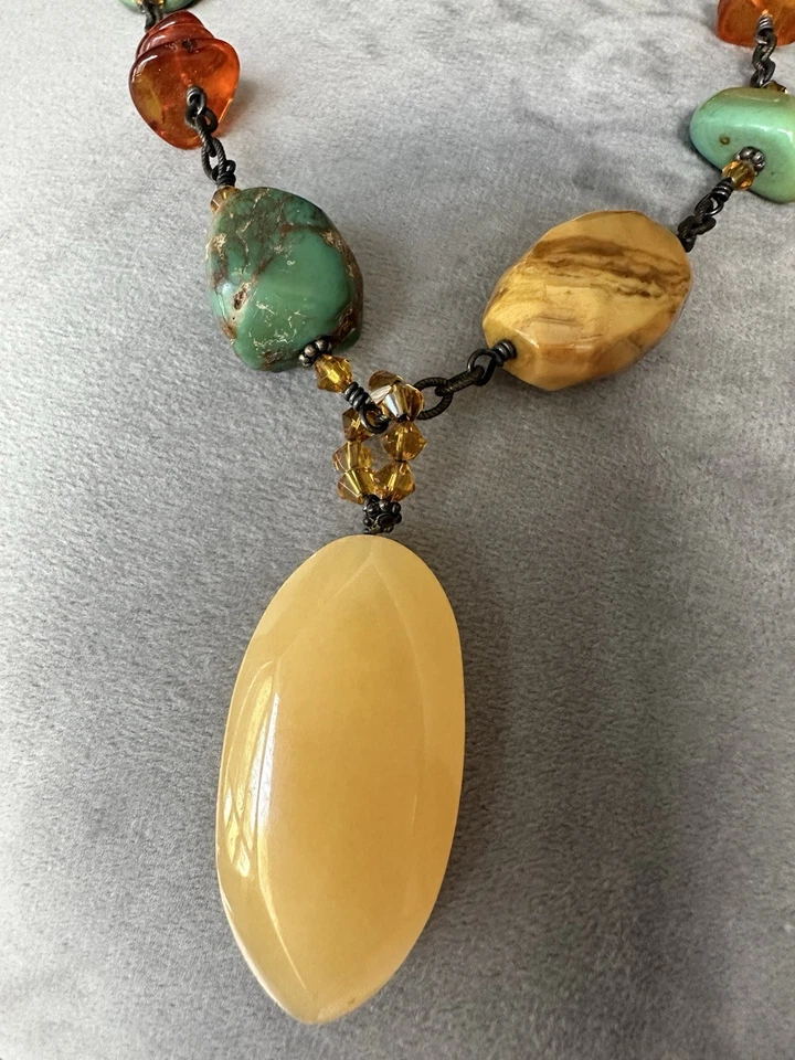 COLLAR SILPADA ÁMBAR TURQUESA COLGANTE PLATA ESTERLINA CUARZO PIEDRAS PRECIOSAS Foto 2 de 4