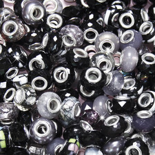 60 Pieces Large Hole Beads Spacer Bead Black Assorted European Craft Big Beads L