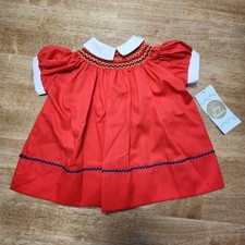 Vintage Polly Flinders Red Hand Smocked Dress Size 24 Months w/ Tags