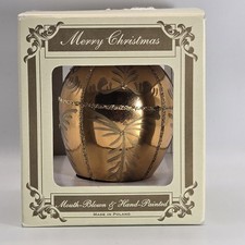 Hand Blown Polish Glass Christmas Ornament Gold Egg Shape Hand Painted, Boxed