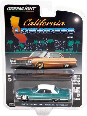 1973 Sedan DeVille Lowrider Teal Green with White Top 1/64 Greenlight 63010f