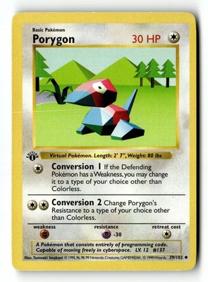 Pokemon Karte Porygon 1. Edition LP Base Set (Schattenlos) 039/102