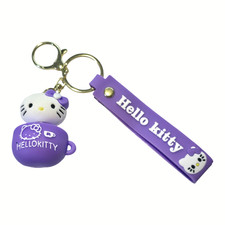 Hello Kitty Cartoon Doll Bag Pendant Rubber  Metal Purple Keychain Free Ship