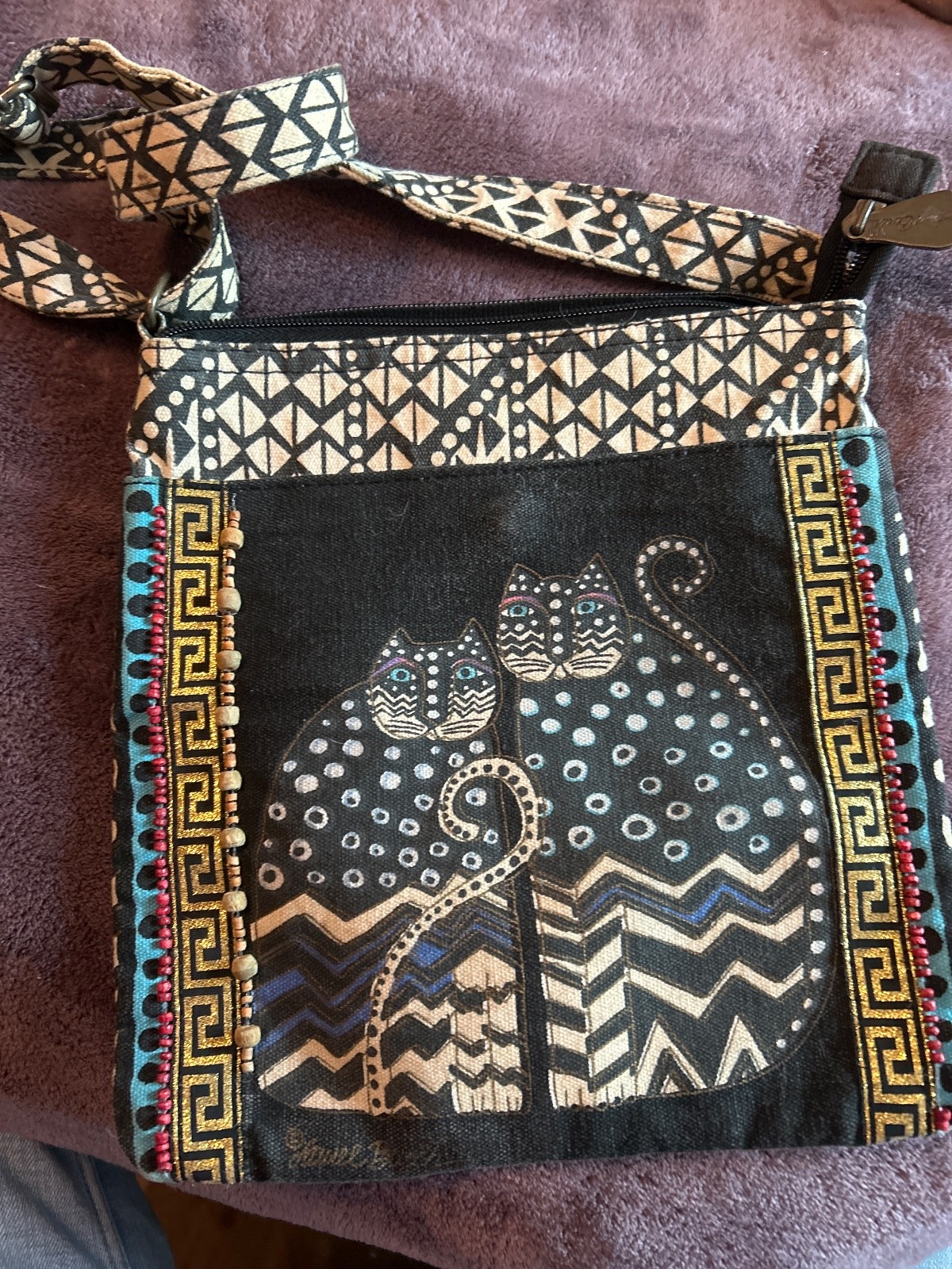 Crossbody Bag Purse Tote With Zipper Top Spotted Cats -Laurel Burch-image