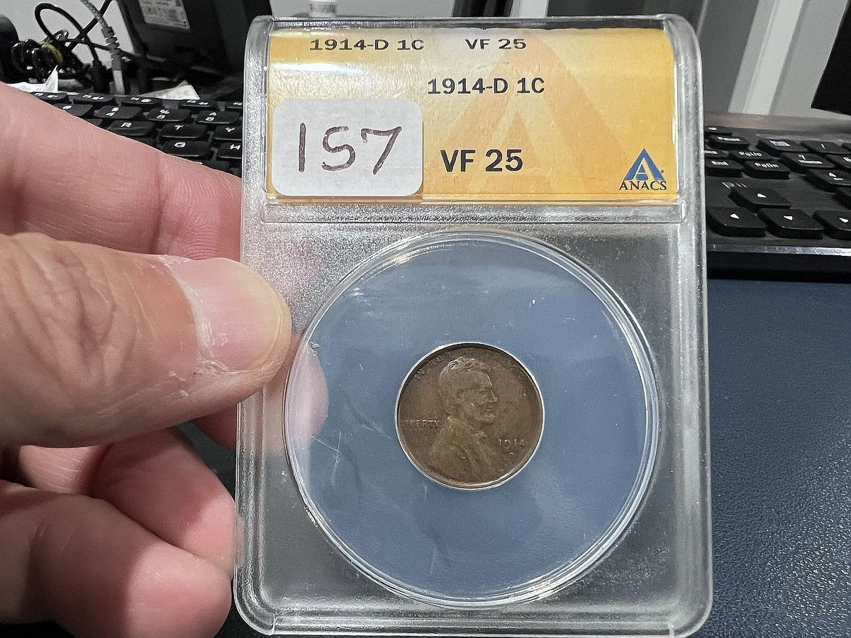 VF 25 Graded 1914 Year Lincoln Wheat US Small Cents (1909-1958