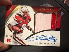 Immaculate Ameer Abdullah rookie patch auto out of /99 Nebraska auto on card