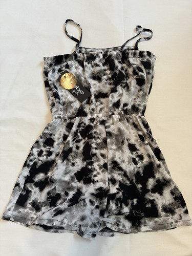 Bebe Girls Black White Tie Dye Romper Shorts Straps Pink Drawstring S 7/8 NEW - Picture 5 of 6