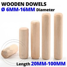 Wooden Dowels  6-16mm Length 20-100mm Hardwood Chamfered Fluted Pin Wood Dowels