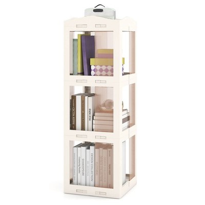360° Spinning Bookcase w/Swivel Base, 3-Tier Revolving Bookshelf Tower for Study