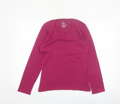 Cotton Traders Damen dunkelrosa Langarm Baumwolle T-Shirt Größe 10/12