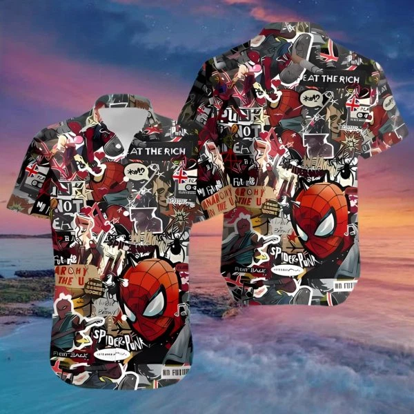 Disney Marvel Spider Man Sticker Collage Summer Vacation Hawaiian Shirt