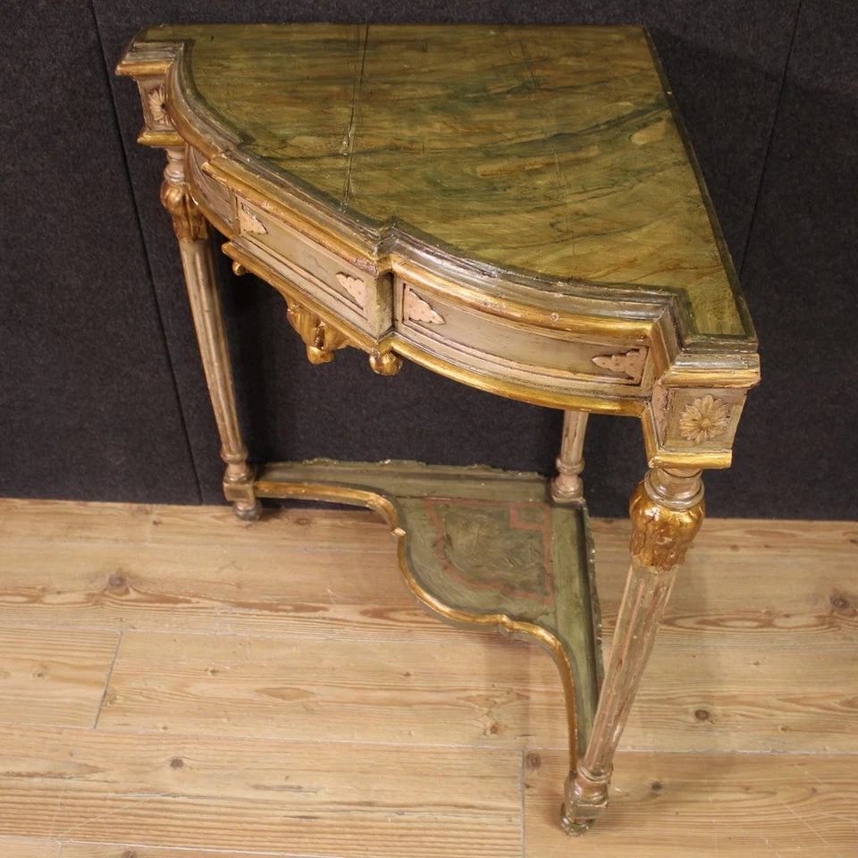 Mueble esquinero lacado y pintado antiguo estilo Luis XVI mesa siglo XX Foto 3 de 4