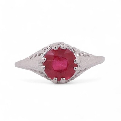 1,80 ct Solitär Ring rund Rubin filigran Platin Größe 6,5 Damen Nachlass