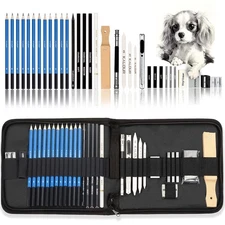 33 Pro Drawing Kit Sketching Pencils Set,Portable Zippered Travel Case-Charco...