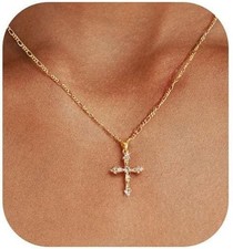Cross Necklace for Women,Double Cross Necklace 14K Gold Plated Cross Pendant Nec