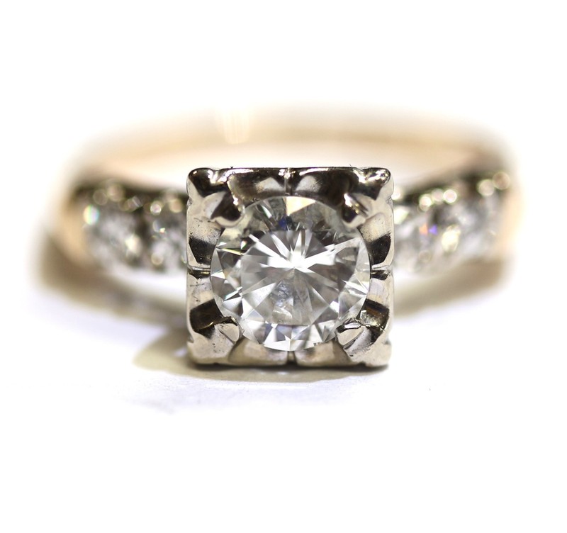 14K Yellow gold round 1.04ct diamond ring vintage illusion head engagement 2.9g