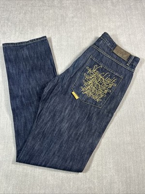VTG Ecko Unltd Men's Med Dark Blue Wash Wide Leg Skys The Limit Jeans 34X36 Read