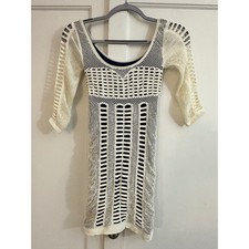 Free People Crochet Knit Sheer Mesh Mini Dress Sweater Cover Up Cream M L G