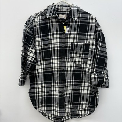 Universal Thread Black & White Plaid Flannel Oversized Fit Shirt Women's XS NWT