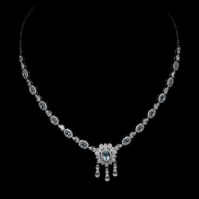 Silber Halskette Blautopas echte natürliche Edelsteine massiv Sterling 17 bis 19 Zoll