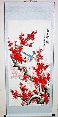 Rollbild "Pflaumenblüte" chinesische Bildrolle Hängerolle, großes Rollbild China - Bild 1 von 4