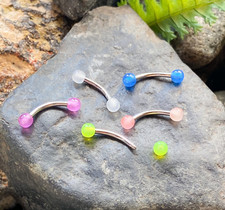 5pc Value Pack Glow Acrylic Balls Eyebrow Rings 16g Curved Barbell Body Jewelry