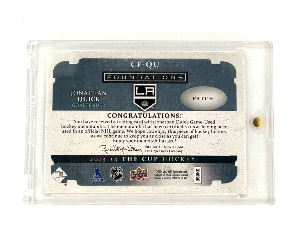 2013-14 Upper Deck The Cup - Jonathan Quick - Foundations Patch - Image 2 of 2