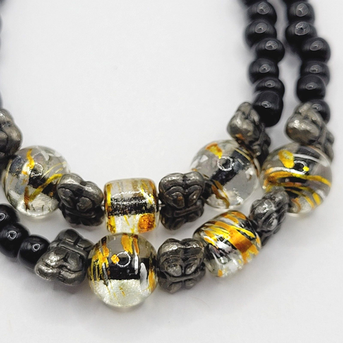 Handcrafted Art Glass Splatter Bead w Black Silver Tone ID Badge Holder Necklace - Picture 14 of 23