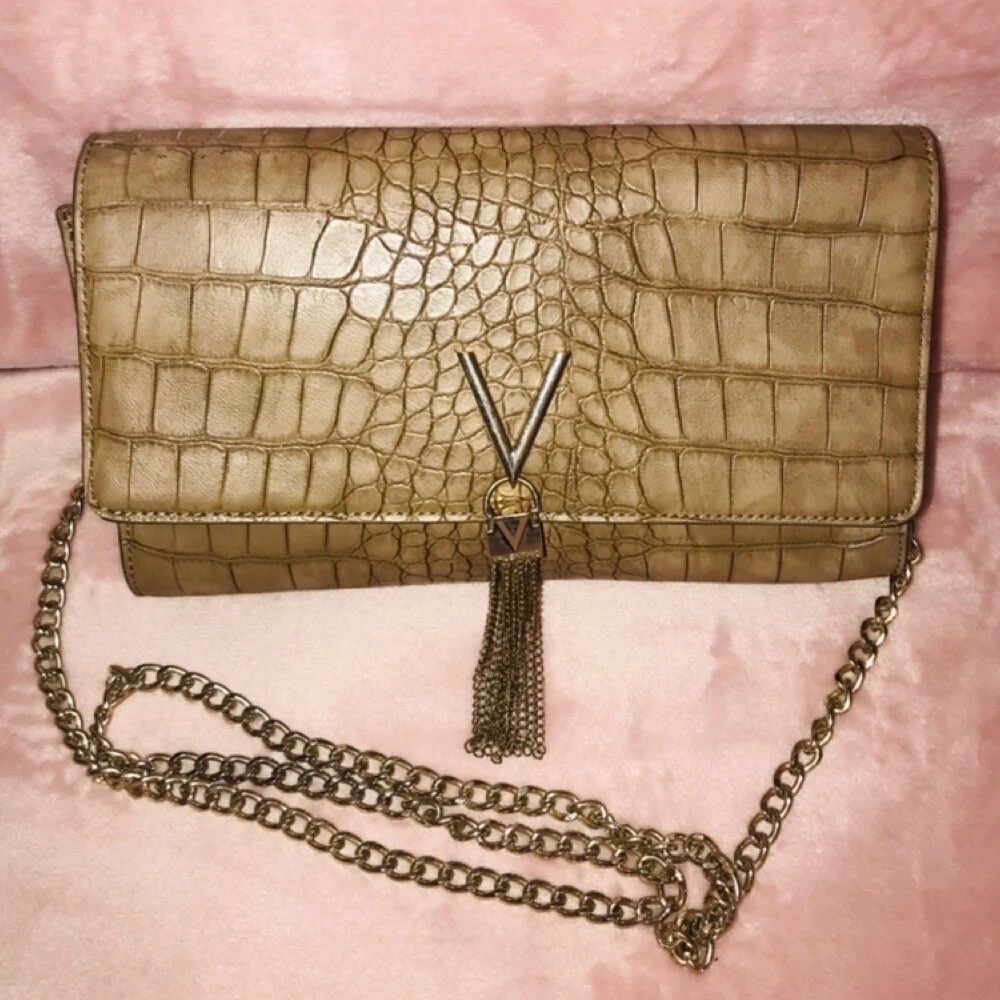 Valentino Bags Audrey Beige Croc Effect Fold-over Cross Body Bag