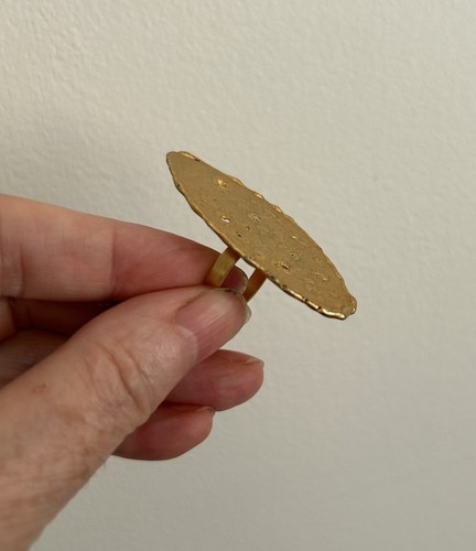 Vintage Large Oval (2" by 1") Hammered Textured Brass Adjustable Ring