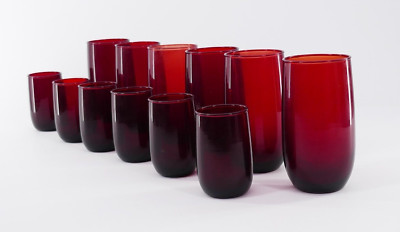 12 Pc ANCHOR HOCKiNG ROYAL RUBY RED 6-5'' 12 oz TUMBLER 6- 5oz JUiCE GLASSES SET
