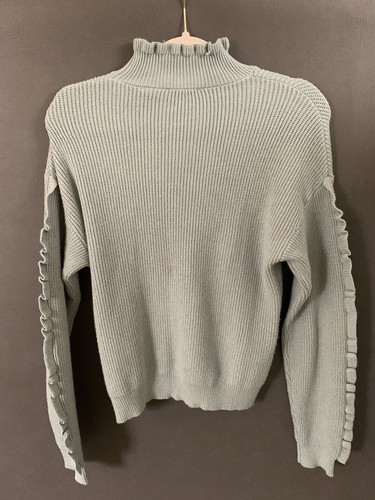 Suéter Tahari Seafoam azul delgado acanalado tejido y con volantes con bordes, pequeño para mujer - Imagen 2 de 15