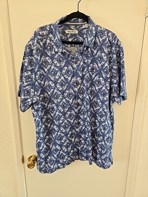 TOMMY BAHAMA Deep Water Diamond Dockside Blue Silk Blend Camp Shirt Size XXL 2xl