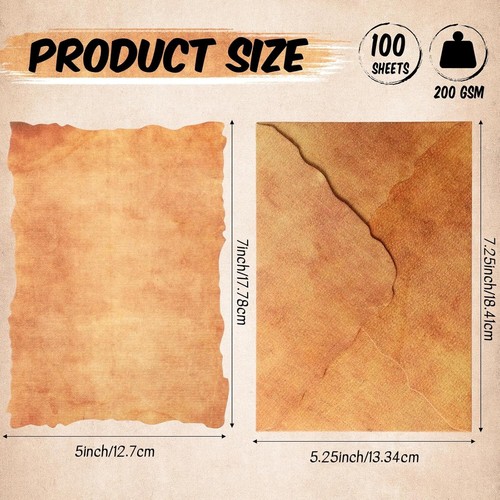 100 Sets Vintage Envelopes & Deckle Edge Blank Paper - Elegant 5x7 Invitations - Picture 4 of 9