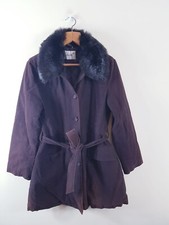 Etam Faux Fur Trim Vegan Leather Suede Brown Coat 90s Vintage Womens 14