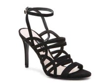 Nine West Black Suede Almond Toe Sandal Multi Strap 4.25” Stiletto Heel “MILSIG"