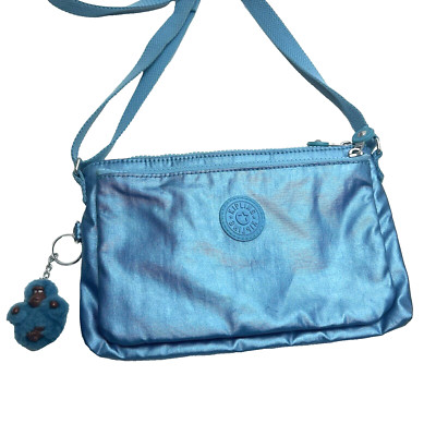 #KIPLING Women's Shoulder Crossbody Small Shimmer Blue Double Zip