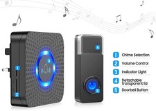 New Wireless Doorbell  Range with 55 Chimes, 5-Level Volume, LED IP55