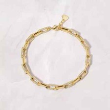 14K Yellow Gold Plated 3Ct Round Lab Created Diamond Women's Paperclip Bracelet