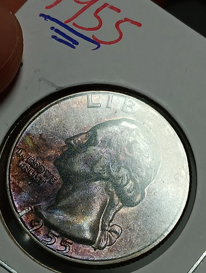 1955  Purple Toning  Washington Silver Quarter Bu Choice   - Image 4 of 4