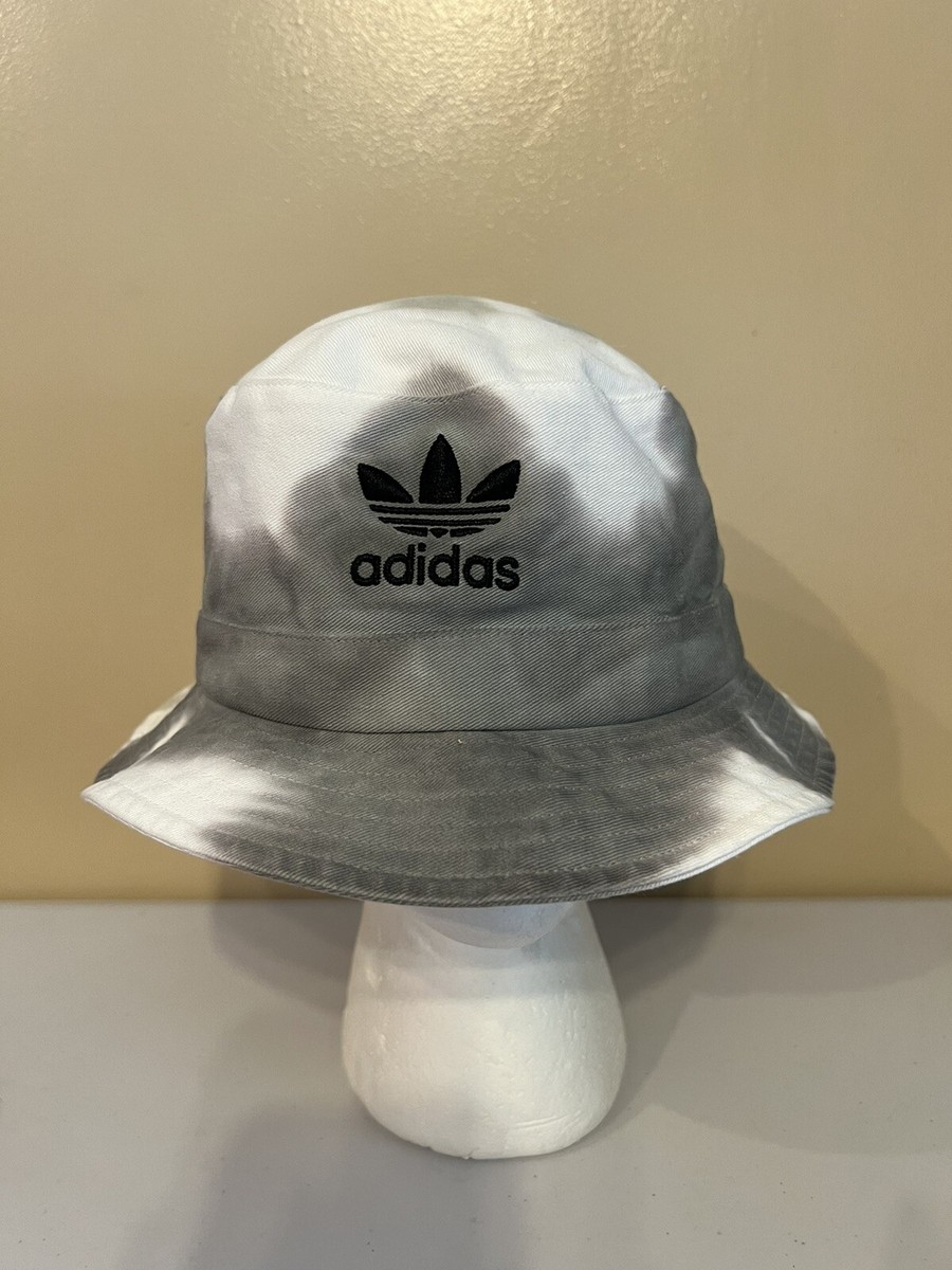 AX54 Adidas White Gray Tie Dye Bucket Hat Embroidered Logo Adult