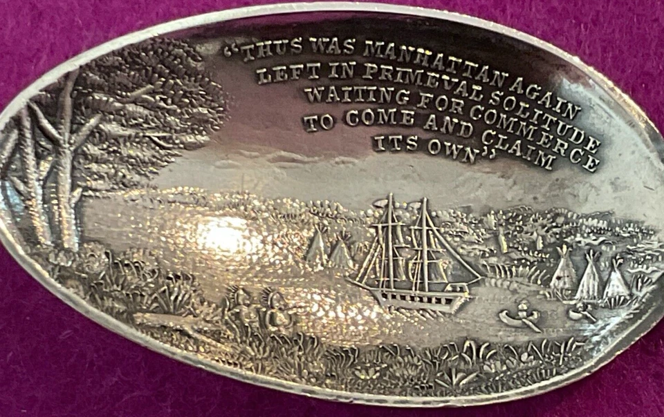 Estatua de la Libertad Manhattan barco indio canoa 5,7" cuchara de recuerdo esterlina 23 g Foto 4 de 4