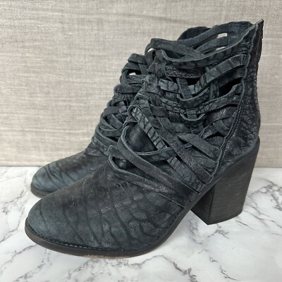 Free People Carrera Boots Women's 37/7 Green Leather Distressed Strappy Bootie