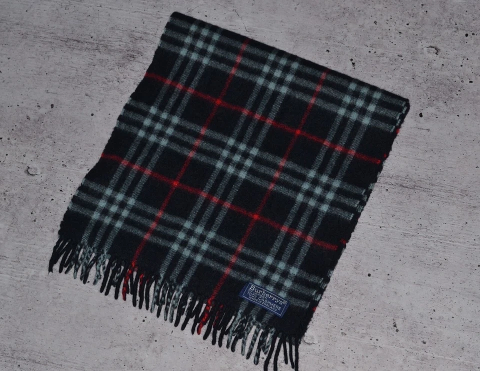 Bufanda de lana vintage Burberry Cashmere Nova Check logotipo azul Foto 3 de 4