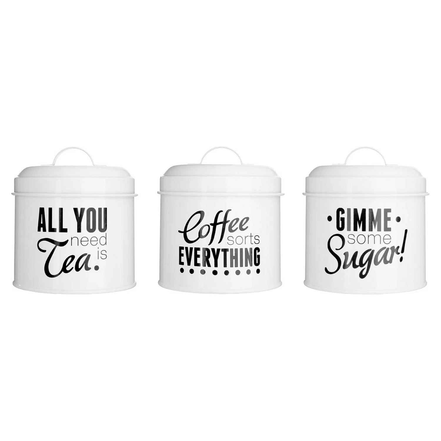 Pun & Games Tea Coffee Sugar Metal Round Canisters Kitchen Storage Container Tin