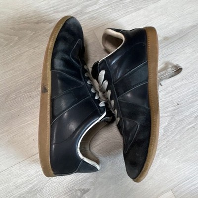 Maison Margiela GAT Black Leather Lace-Up Sneakers with Gum Rubber Sole