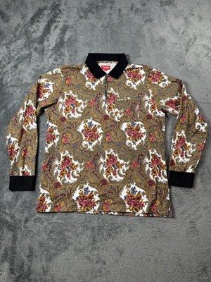 Supreme Polo Shirt Mens Medium Multicolor Paisley Floral 1/4 Zip